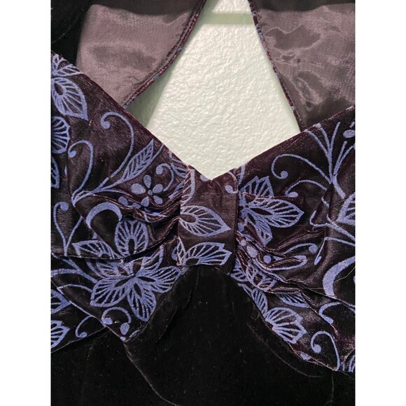 Vintage Scott McClintock Women's Blue and Purple‎ Floral Velvet Open Back Dress - Picture 8 of 12